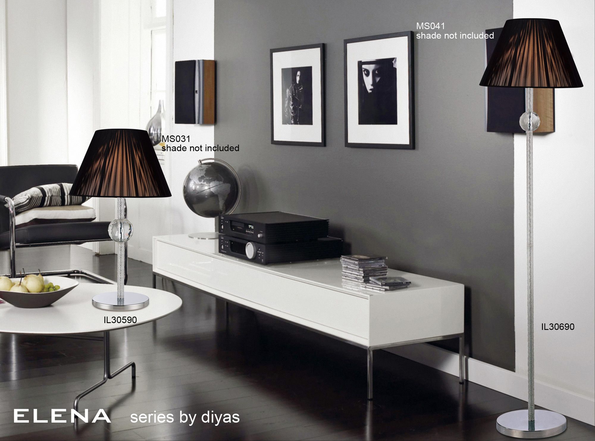 Elena Black Chrome Crystal Floor Lamps Diyas Base Only Floor Lamps